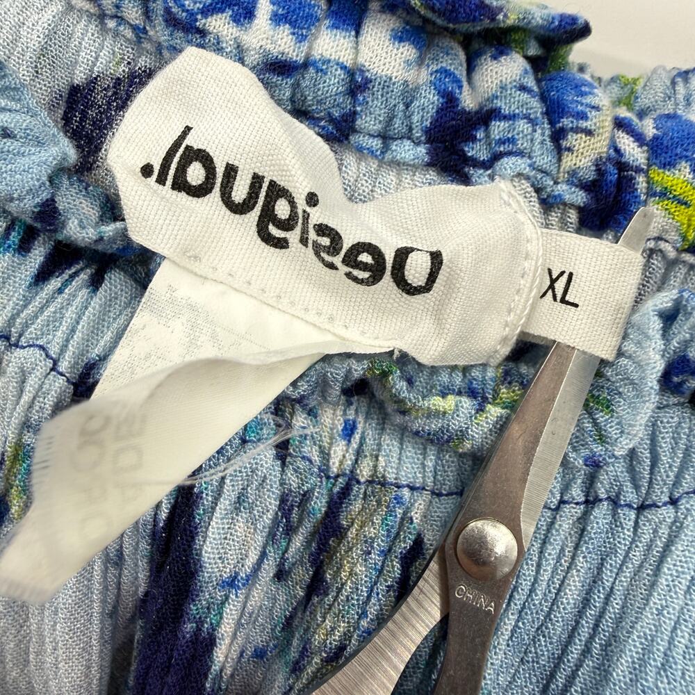 Desigual Off Shoulder Top Size XL Long Sleeves Blue Paisley Mediterranean Resort - Picture 10 of 14
